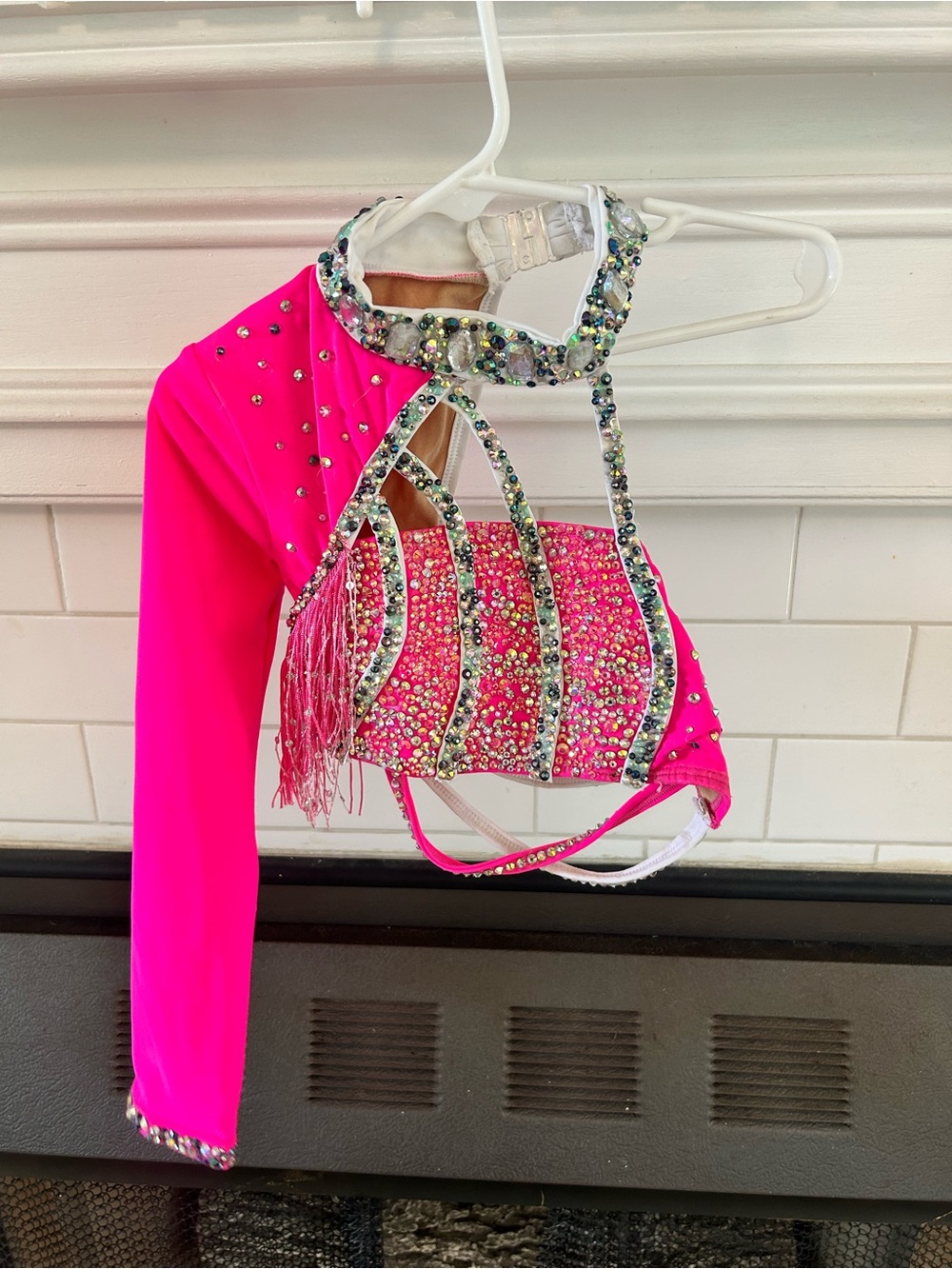 Hot Pink Jeweled Dance Top with Fringe - Picture 2 of 6